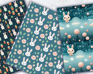 Bunny Loves You Easter Spring Seamless Repeat Pattern, Printable Digital Paper, Bunny Backgrounds, Light Solid Texture, Empty Space