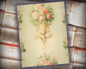 18 papers | Elegant Pastel Rococo Scrapbooking Kit, Golden Flourishes and Rose Detailed Shabby Chic Printable Paper for Junk Journaling