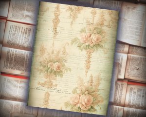 18 papers | Elegant Pastel Rococo Scrapbooking Kit, Golden Flourishes and Rose Detailed Shabby Chic Printable Paper for Junk Journaling