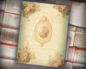 18 papers | Elegant Pastel Rococo Scrapbooking Kit, Golden Flourishes and Rose Detailed Shabby Chic Printable Paper for Junk Journaling