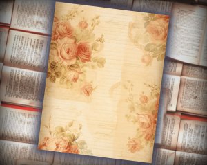 20 papers | Elegant Rococo Cream & Gold Flourish Scrapbooking Kit, Leafy Scrolls Invitation Design, Rose Adorned Printable Papers