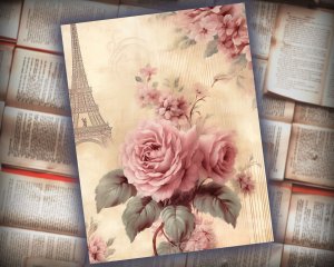 20 papers | Elegant Rococo Cream & Gold Flourish Scrapbooking Kit, Leafy Scrolls Invitation Design, Rose Adorned Printable Papers