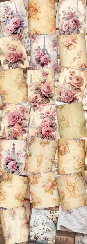 20 papers | Elegant Rococo Cream & Gold Flourish Scrapbooking Kit, Leafy Scrolls Invitation Design, Rose Adorned Printable Papers