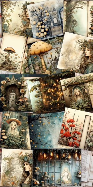 Elf World Digital Junk Journal Kit, Fantasy Elf Forest Collage Printable, Digital Elf Kit, Forest Elf Theme Digital Junk Journal Paper