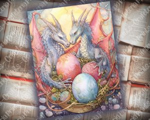 Dragon Junk Journal Page, Fantasy Enchanted Forest, Wildflowers, Dragon Eggs, Watercolor Fairytale, Detailed and Sharp, Old Rice Paper