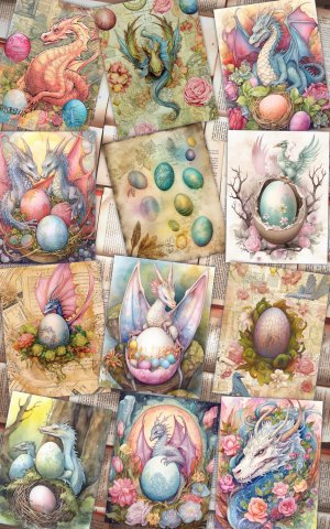 Dragon Junk Journal Page, Fantasy Enchanted Forest, Wildflowers, Dragon Eggs, Watercolor Fairytale, Detailed and Sharp, Old Rice Paper