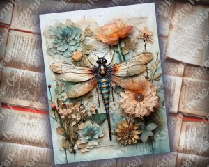 Iridescent Dragonfly Junk Journal Page, Fantasy Enchanted Forest, Watercolor Illustration, Fairytale Design, High-Res Printable