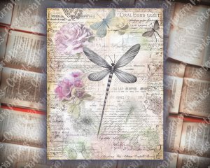 Iridescent Dragonfly Junk Journal Page, Fantasy Enchanted Forest, Watercolor Illustration, Fairytale Design, High-Res Printable