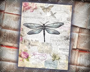 Iridescent Dragonfly Junk Journal Page, Fantasy Enchanted Forest, Watercolor Illustration, Fairytale Design, High-Res Printable