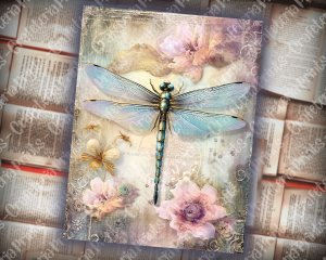 Iridescent Dragonfly Junk Journal Page, Fantasy Enchanted Forest, Watercolor Illustration, Fairytale Design, High-Res Printable