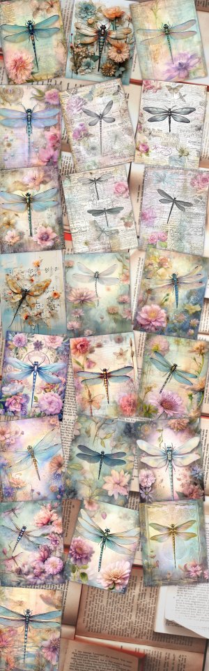 Iridescent Dragonfly Junk Journal Page, Fantasy Enchanted Forest, Watercolor Illustration, Fairytale Design, High-Res Printable