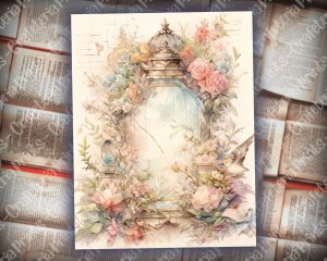 Beautiful Watercolor Vintage Junk Journal Old Vintage Single Page with Magic Fantasy Enchanted Forest, Vivid Colors, Intricate Details