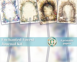 4 Papers | Vintage Enchanted Forest Scrapbooking Kit | Watercolor Junk Journal Pages | Printable Paper Templates | Shabby Chic Designs