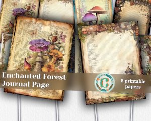 Beautiful Watercolor Vintage Junk Journal Single Page | Enchanted Forest Design | Printable Template Paper for Invitations, Digital Planners