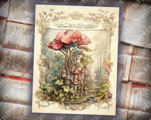 Beautiful Watercolor Vintage Junk Journal Single Page | Enchanted Forest, Vivid Colors, Printable Template for Invitations, Digital Planners