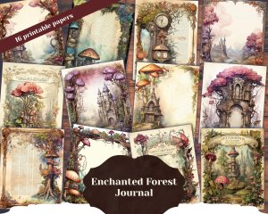 Beautiful Watercolor Vintage Junk Journal Single Page | Enchanted Forest, Vivid Colors, Printable Template for Invitations, Digital Planners