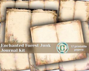 12 papers | Vintage Watercolor Junk Journal Kit | Enchanted Forest Theme | Printable Scrapbooking Pages | Shabby Chic Journaling Kit