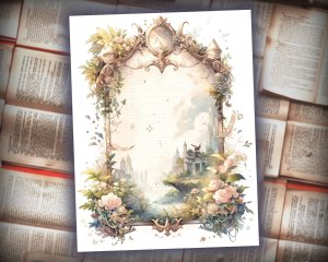 16 papers | Vintage Enchanted Forest Scrapbooking Kit | Watercolor Junk Journal Pages | Printable Paper for Invitations & Journaling