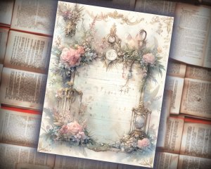 16 papers | Vintage Enchanted Forest Scrapbooking Kit | Watercolor Junk Journal Pages | Printable Paper for Invitations & Journaling