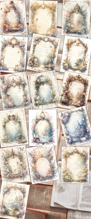 16 papers | Vintage Enchanted Forest Scrapbooking Kit | Watercolor Junk Journal Pages | Printable Paper for Invitations & Journaling