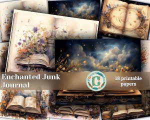 Watercolor Wizard Book Center Page, Junk Journal Background, Enchanted Book Printable, Digital Junk Journal Paper, Shabby Chic Ephemera