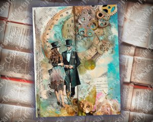 Steampunk Women and Men Junk Journal Page, Fantasy Enchanted Forest, Wildflowers, Watercolor, Fairytale Design, Detailed and Sharp