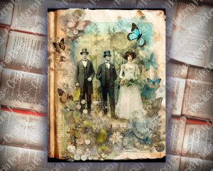 Steampunk Women and Men Junk Journal Page, Fantasy Enchanted Forest, Wildflowers, Watercolor, Fairytale Design, Detailed and Sharp