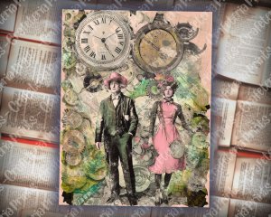 Steampunk Women and Men Junk Journal Page, Fantasy Enchanted Forest, Wildflowers, Watercolor, Fairytale Design, Detailed and Sharp