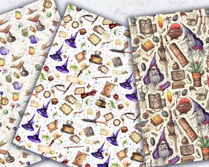 Magical Wizard Pattern Digital Paper, Seamless Texture for Wizard Junk Journal, Magic Background ideal for Wizard School Projects