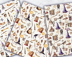 Magical Wizard Pattern Digital Paper, Seamless Texture for Wizard Junk Journal, Magic Background ideal for Wizard School Projects