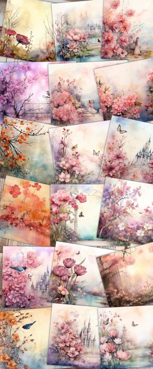 Watercolor Ethereal Garden Junk Journal Background, Enchanted Garden Collage Printable, Digital Junk Journal, Nature Journal Paper