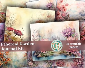 Watercolor Ethereal Garden Junk Journal Background, Enchanted Garden Collage Printable, Digital Junk Journal, Nature Journal Paper