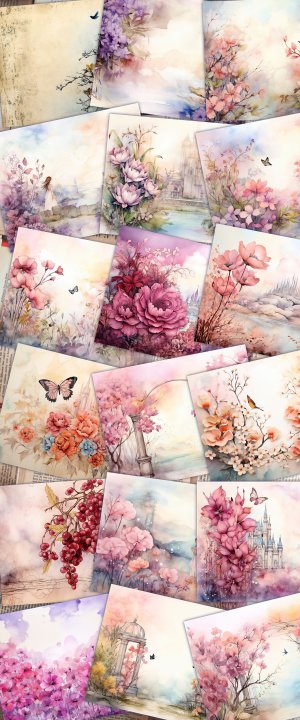 Watercolor Ethereal Garden Junk Journal Background, Enchanted Garden Collage Printable, Digital Junk Journal, Nature Journal Paper