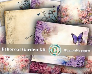 Watercolor Ethereal Garden Junk Journal Background, Enchanted Garden Collage Printable, Digital Junk Journal, Nature Journal Paper