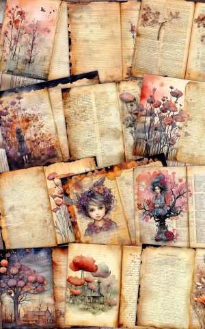 12 papers | Happy and Positive Mood Fairy and Magic Themed Junk Journal Kit | Printable Pages and Paper | Shabby Chic Scrapbooking Kit