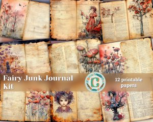 12 papers | Happy and Positive Mood Fairy and Magic Themed Junk Journal Kit | Printable Pages and Paper | Shabby Chic Scrapbooking Kit