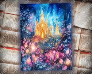 16 pages of Fairy Spring Night Background - Fantasy Fairy Tale with Vivid Colors. Shabby Chic Ephemera, Scrapbooking Background