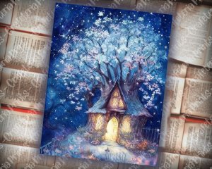 16 pages of Fairy Spring Night Background - Fantasy Fairy Tale with Vivid Colors. Shabby Chic Ephemera, Scrapbooking Background