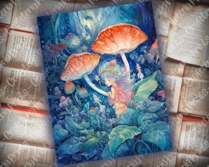 16 pages of Fairy Spring Night Background - Fantasy Fairy Tale with Vivid Colors. Shabby Chic Ephemera, Scrapbooking Background