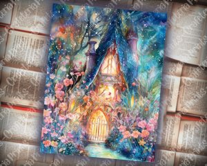 16 pages of Fairy Spring Night Background - Fantasy Fairy Tale with Vivid Colors. Shabby Chic Ephemera, Scrapbooking Background