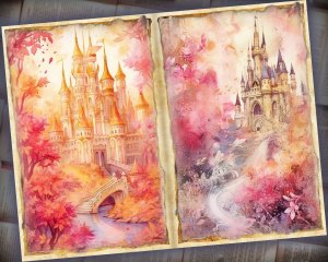 25 Papers | Nostalgic Fairy Tale Crown Scrapbooking Kit, Delicate Pastel Printable Pages, Romantic Soft Tonal Range Journaling Set