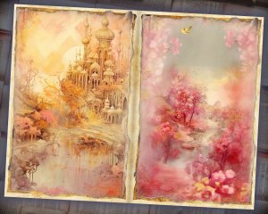 25 Papers | Nostalgic Fairy Tale Crown Scrapbooking Kit, Delicate Pastel Printable Pages, Romantic Soft Tonal Range Journaling Set