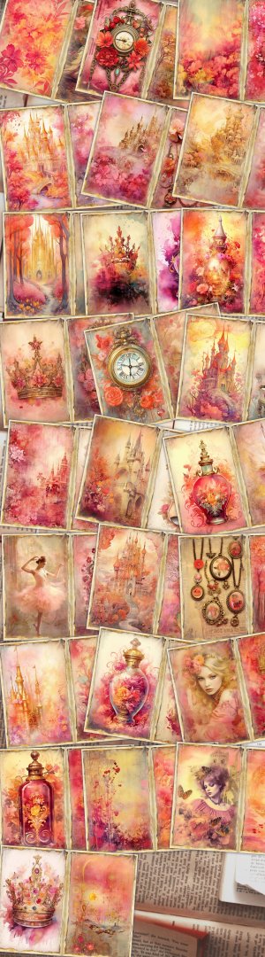 25 Papers | Nostalgic Fairy Tale Crown Scrapbooking Kit, Delicate Pastel Printable Pages, Romantic Soft Tonal Range Journaling Set