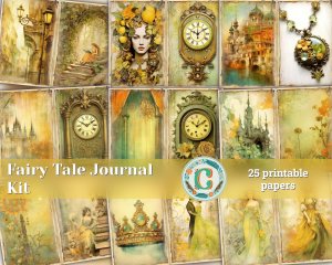 25 Papers | Nostalgic Fairy Tale Crown Scrapbooking Kit, Soft Pastel Tonal Range Printable Pages, Shabby Chic Junk Journal Kit