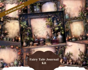 12 papers | Fairy Tale Potions and Nature Witch | Shabby Chic Scrapbooking Kit with Printable Pages, Junk Journaling, and Invitations