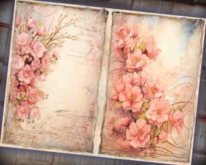 12 Papers | Dusty Rose Fairy Tale Watercolor Scrapbooking Background, Pastel Shabby Chic Ephemera, Printable Journaling Pages & Design Kit