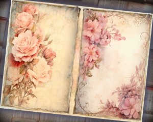 12 Papers | Dusty Rose Fairy Tale Watercolor Scrapbooking Background, Pastel Shabby Chic Ephemera, Printable Journaling Pages & Design Kit