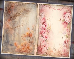 12 Papers | Dusty Rose Fairy Tale Watercolor Scrapbooking Background, Pastel Shabby Chic Ephemera, Printable Journaling Pages & Design Kit