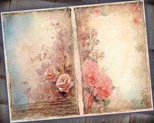 12 Papers | Dusty Rose Fairy Tale Watercolor Scrapbooking Background, Pastel Shabby Chic Ephemera, Printable Journaling Pages & Design Kit