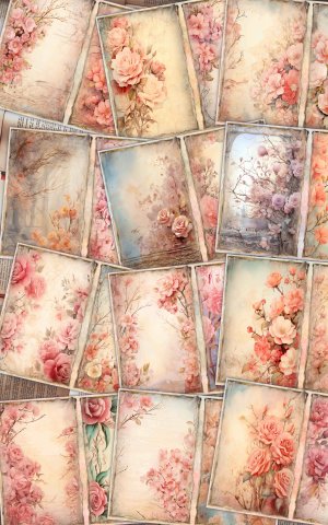 12 Papers | Dusty Rose Fairy Tale Watercolor Scrapbooking Background, Pastel Shabby Chic Ephemera, Printable Journaling Pages & Design Kit